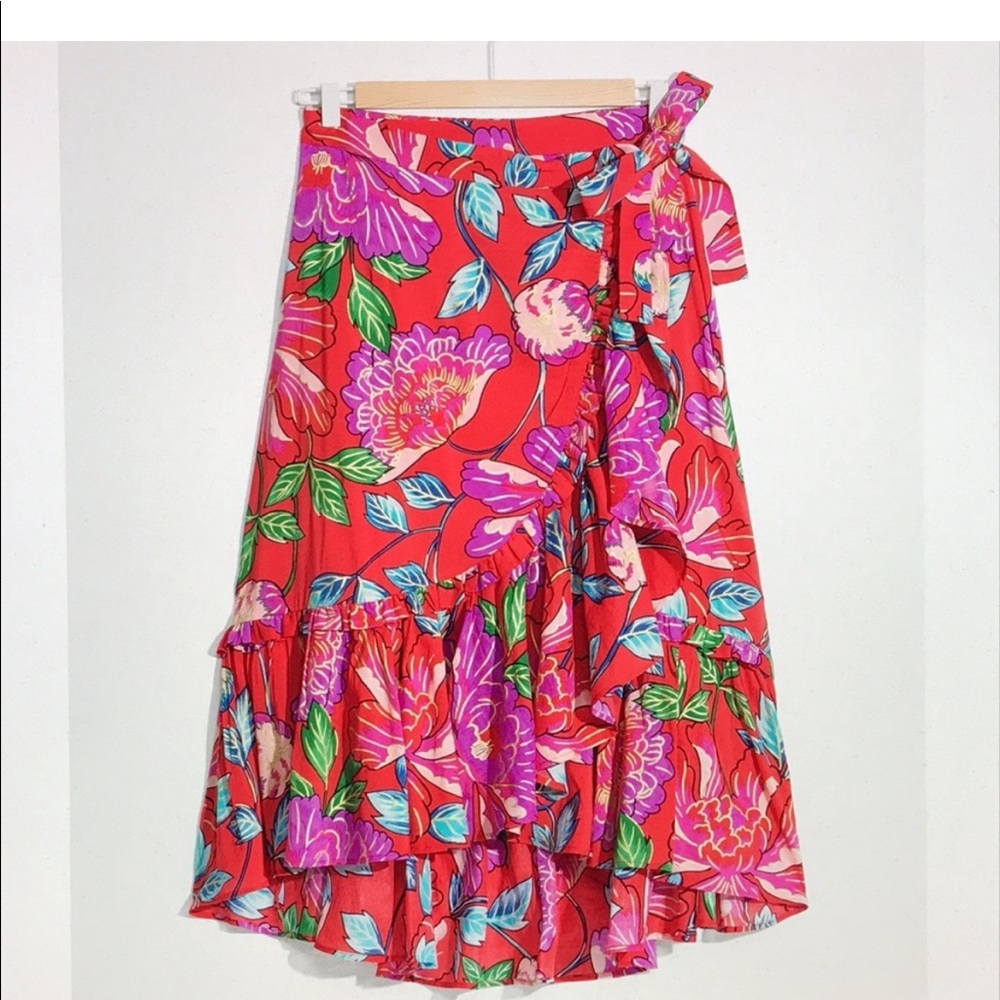 & other stories floral ruffle midi skirt